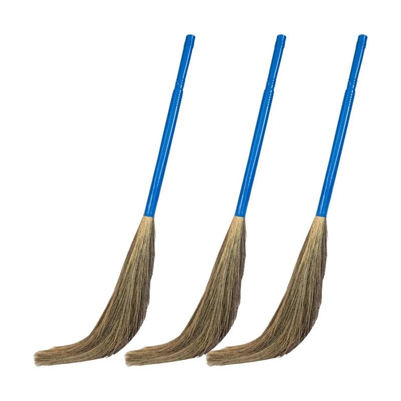 Finished stick brooms with blue handles