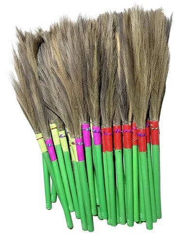 Grass broom with green handles